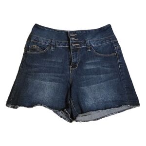 YMI Blue Jean Shorts with Frayed Hem and Mid-Rise Fit